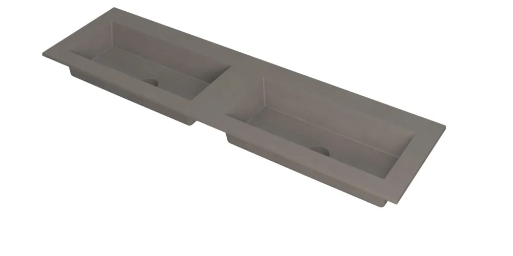 Gereduceerde Prijs Ink Kraft dubbele meubelwastafel 160x45cm - zonder kraangaten - Quartz beton