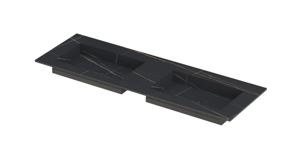 Ink Post Wastafel keramische slab envelop bak dubbel zonder kraangaten - Lauren black mat - 1400x450x10 mm (bxdxh) Favoriet