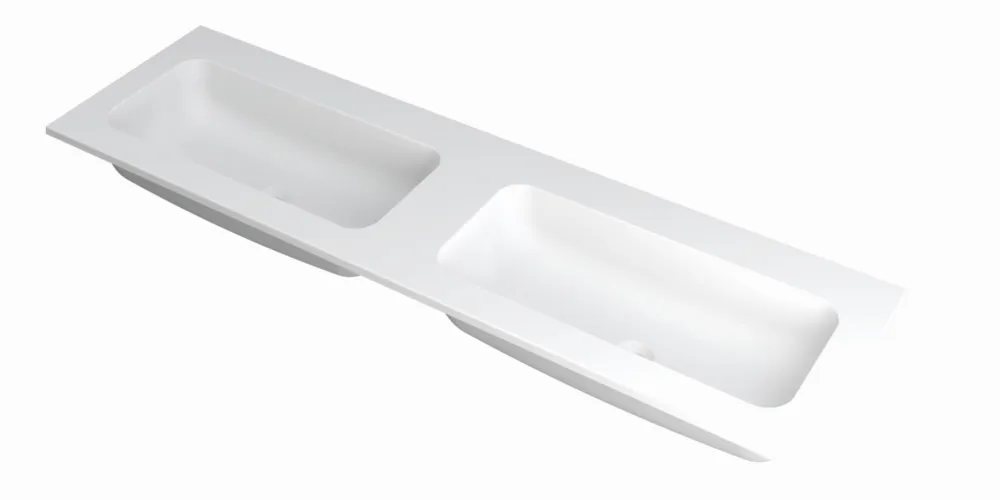Ink Faktor Wastafel polystone dubbel zonder kraangaten - Mat wit - 1600x450x15 mm (bxdxh) Aanbieding