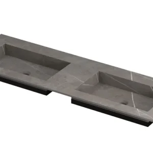 Ink Post Wastafel keramische slab envelop bak dubbel zonder kraangaten - Armani grey mat - 1400x450x10 mm (bxdxh) Alleen Vandaag