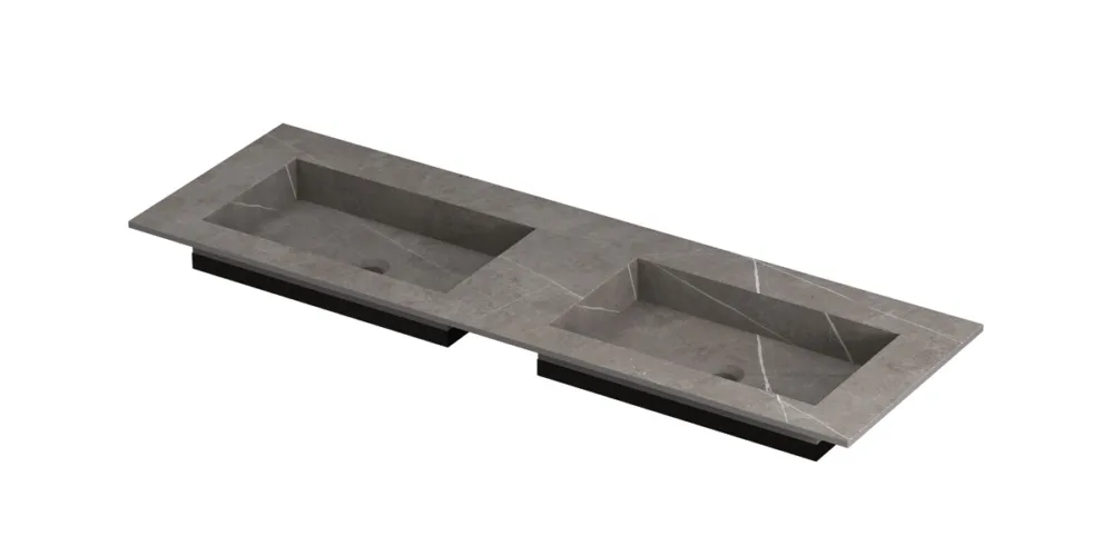 Ink Post Wastafel keramische slab envelop bak dubbel zonder kraangaten - Armani grey mat - 1400x450x10 mm (bxdxh) Alleen Vandaag