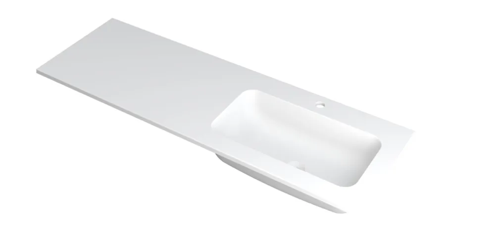 Dagaanbieding Ink Faktor Wastafel polystone rechts met 1 kraangat - Mat wit - 1400x450x15 mm (bxdxh)