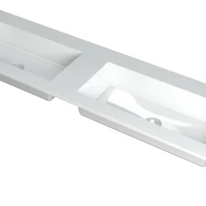 Ink Kraft dubbele meubelwastafel 160x45cm - zonder kraangaten - Polystone glans wit Lage Prijs