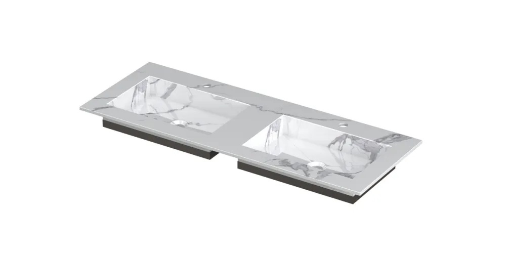 Lage Kosten Ink Post Wastafel keramische slab envelop bak dubbel 2 kraangaten - Statuario glans - 1200x450x10 mm (bxdxh)