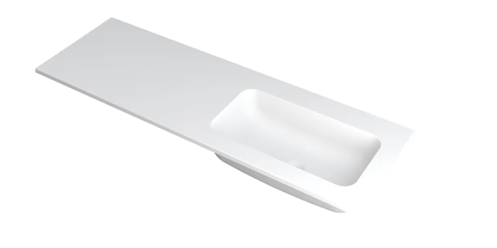 Ink Faktor Wastafel polystone rechts zonder kraangat - Mat wit - 1400x450x15 mm (bxdxh) Direct Verzonden