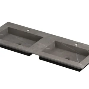 Ink Post Wastafel keramische slab envelop bak dubbel 2 kraangaten - Armani grey mat - 1200x450x10 mm (bxdxh) Lage Prijs