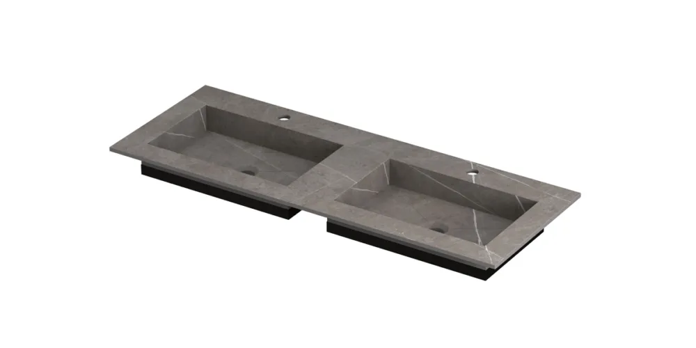 Ink Post Wastafel keramische slab envelop bak dubbel 2 kraangaten - Armani grey mat - 1200x450x10 mm (bxdxh) Lage Prijs