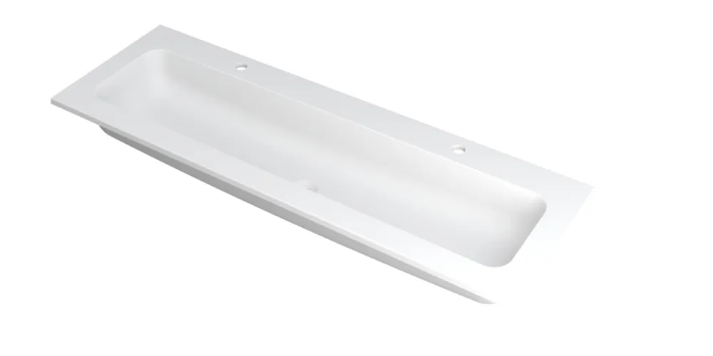 Uitverkoop Ink Faktor Wastafel polystone centraal met 2 kraangaten - Mat wit - 1400x450x15 mm (bxdxh)