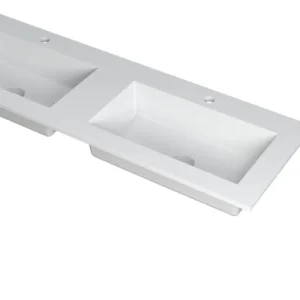 Ink Kraft dubbele meubelwastafel 140x45cm - 2 kraangaten - Polystone mat wit Korting