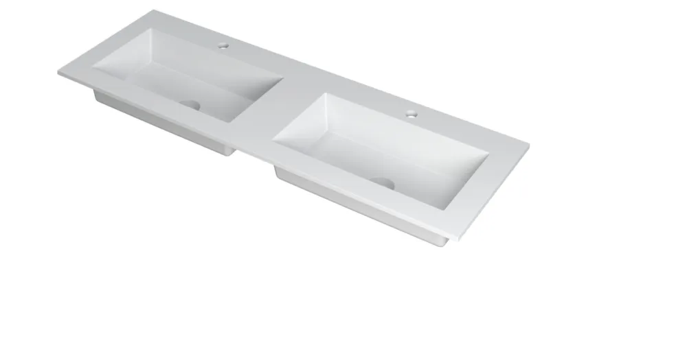 Ink Kraft dubbele meubelwastafel 140x45cm - 2 kraangaten - Polystone mat wit Korting
