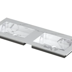 Ink Post Wastafel keramische slab envelop bak dubbel zonder kraangaten - Statuario glans - 1200x450x10 mm (bxdxh) Veilige Betaling