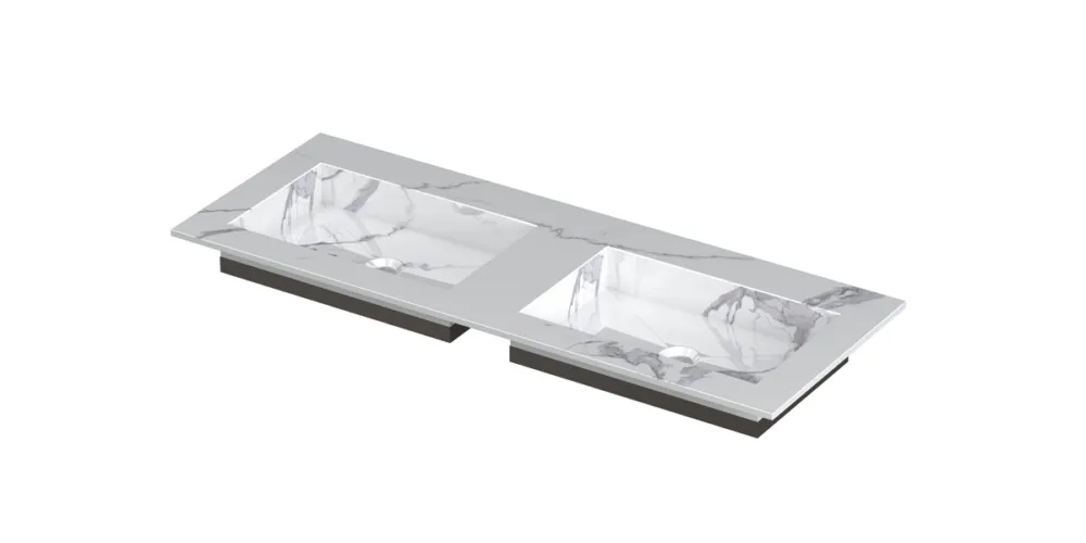 Ink Post Wastafel keramische slab envelop bak dubbel zonder kraangaten - Statuario glans - 1200x450x10 mm (bxdxh) Veilige Betaling