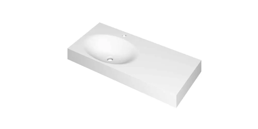 Weekendaanbieding Ink Smooth Wastafel polystone links met 1 kraangat mat wit 1000x450x90mm (bxdxh)