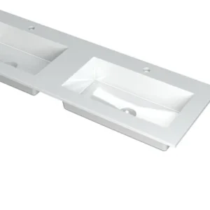Korting Ink Kraft dubbele meubelwastafel 140x45cm - 2 kraangaten - Polystone glans wit