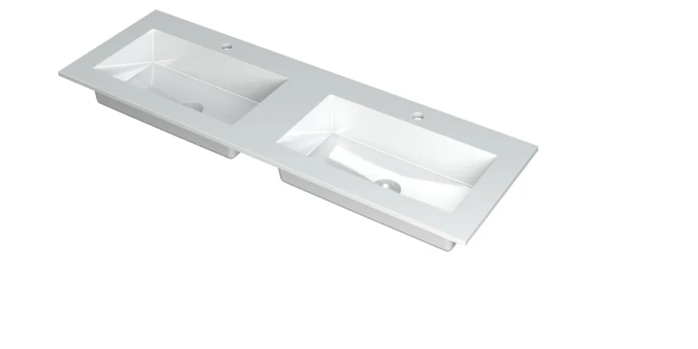 Korting Ink Kraft dubbele meubelwastafel 140x45cm - 2 kraangaten - Polystone glans wit