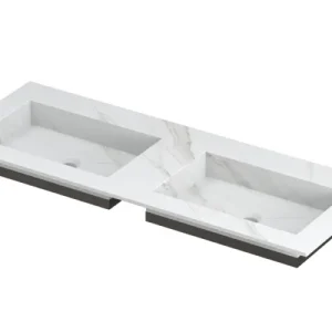 Betrouwbaar Ink Post Wastafel keramische slab envelop bak dubbel zonder kraangaten - Calacatta mat - 1200x450x10 mm (bxdxh)