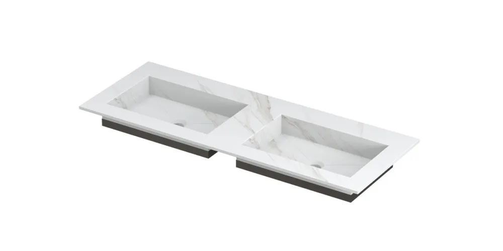 Betrouwbaar Ink Post Wastafel keramische slab envelop bak dubbel zonder kraangaten - Calacatta mat - 1200x450x10 mm (bxdxh)