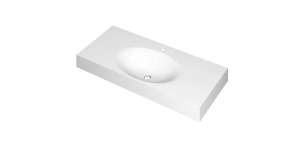 Superprijs Ink Smooth Wastafel polystone midden met 1 kraangat mat wit 1000x450x90mm (bxdxh)