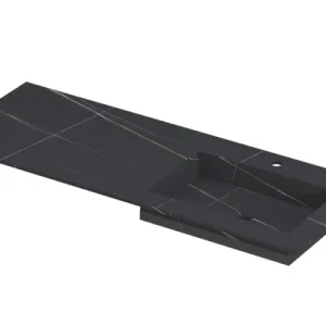 Favoriet Ink Post Wastafel keramische slab envelop bak rechts met 1 kraangat - Lauren black mat - 1200x450x10 mm (bxdxh)