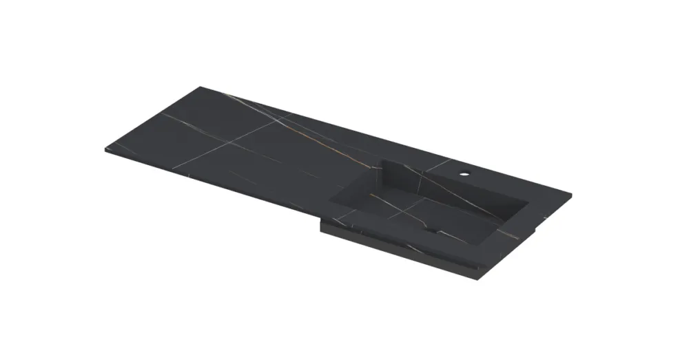Favoriet Ink Post Wastafel keramische slab envelop bak rechts met 1 kraangat - Lauren black mat - 1200x450x10 mm (bxdxh)