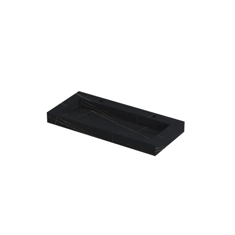 Gecertificeerd Ink Pitch meubelwastafel 100x45cm keramische slab - 2 kraangaten - Lauren black