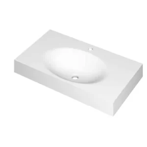 Ink Smooth Wastafel polystone centraal met 1 kraangat mat wit 800x450x90mm (bxdxh) Lage Kosten