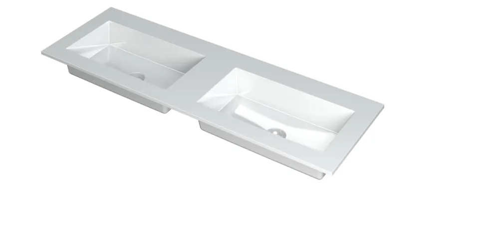 Ink Kraft dubbele meubelwastafel 140x45cm - zonder kraangaten - Polystone glans wit Gecertificeerd