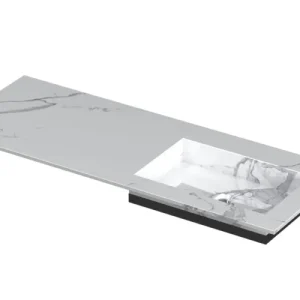 Favoriet Ink Post Wastafel keramische slab envelop bak rechts zonder kraangat - Statuario glans - 1200x450x10 mm (bxdxh)