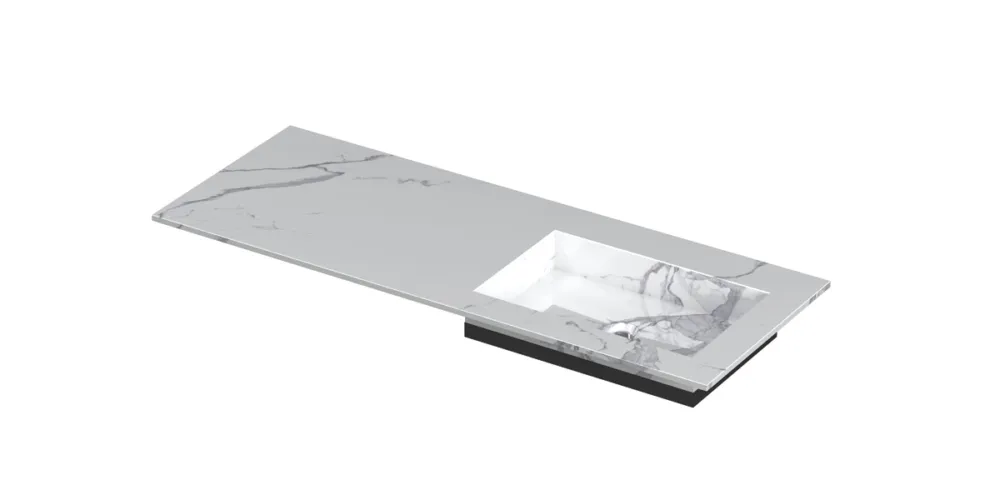 Favoriet Ink Post Wastafel keramische slab envelop bak rechts zonder kraangat - Statuario glans - 1200x450x10 mm (bxdxh)