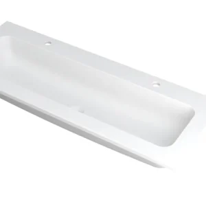 Ink Faktor Wastafel polystone centraal met 2 kraangaten - Mat wit - 1200x450x15 mm (bxdxh) Merkproduct