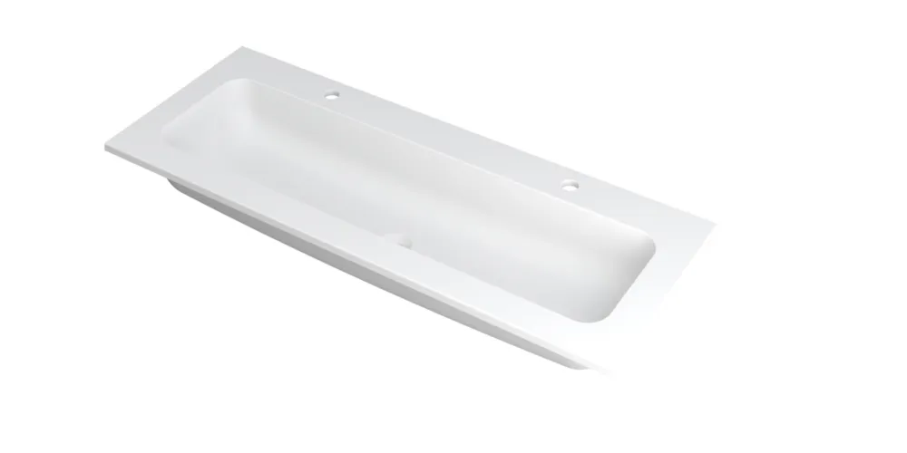 Ink Faktor Wastafel polystone centraal met 2 kraangaten - Mat wit - 1200x450x15 mm (bxdxh) Merkproduct