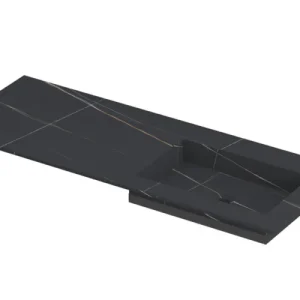 Finale Uitverkoop Ink Post Wastafel keramische slab envelop bak rechts zonder kraangat - Lauren black mat - 1200x450x10 mm (bxdxh)