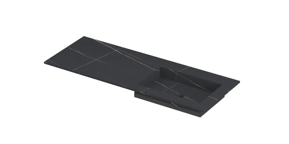 Finale Uitverkoop Ink Post Wastafel keramische slab envelop bak rechts zonder kraangat - Lauren black mat - 1200x450x10 mm (bxdxh)