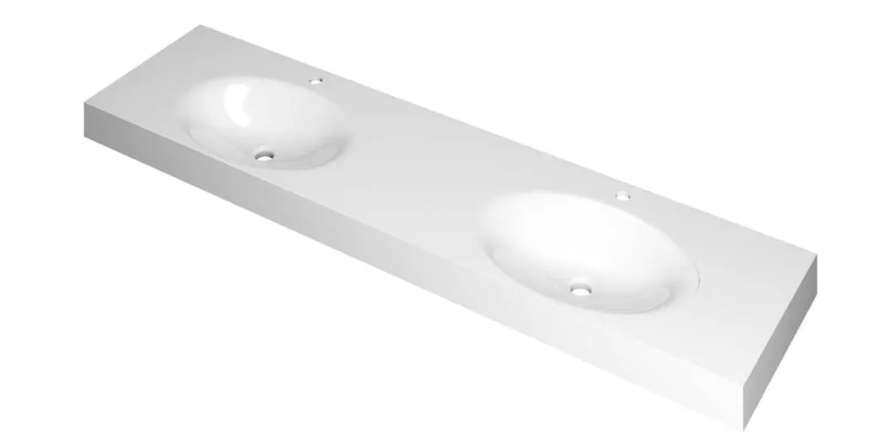 Premium Ink Smooth Wastafel polystone dubbel met 2 kraangaten glans wit 1800x450x90mm (bxdxh)