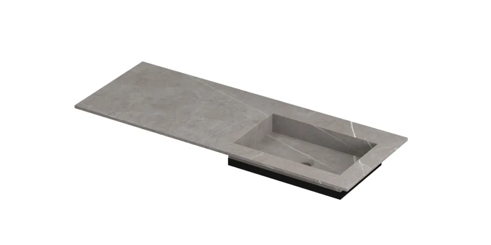 Laatste Kans Ink Post Wastafel keramische slab envelop bak rechts zonder kraangat - Armani grey mat - 1200x450x10 mm (bxdxh)