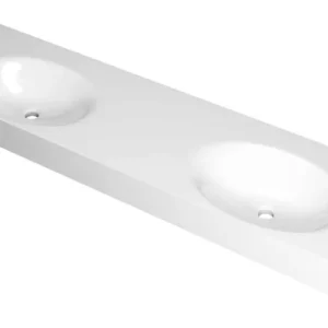 Gereduceerde Prijs Ink Smooth Wastafel polystone dubbel zonder kraangaten glans wit 1800x450x90mm (bxdxh)