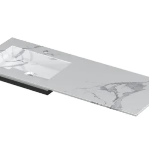 Ink Post Wastafel keramische slab envelop bak links met 1 kraangat - Statuario glans - 1200x450x10 mm (bxdxh) Flitsaanbieding