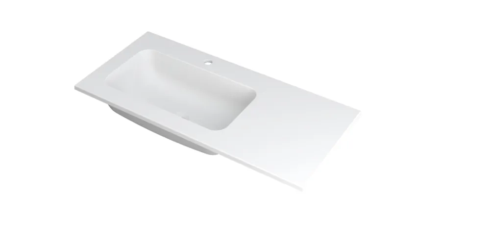 Ink Faktor Wastafel polystone links met 1 kraangat - Mat wit - 1000x450x15 mm (bxdxh) Nieuw