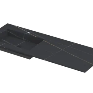 Direct Verzonden Ink Post Wastafel keramische slab envelop bak links met 1 kraangat - Lauren black mat - 1200x450x10 mm (bxdxh)