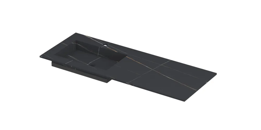 Direct Verzonden Ink Post Wastafel keramische slab envelop bak links met 1 kraangat - Lauren black mat - 1200x450x10 mm (bxdxh)