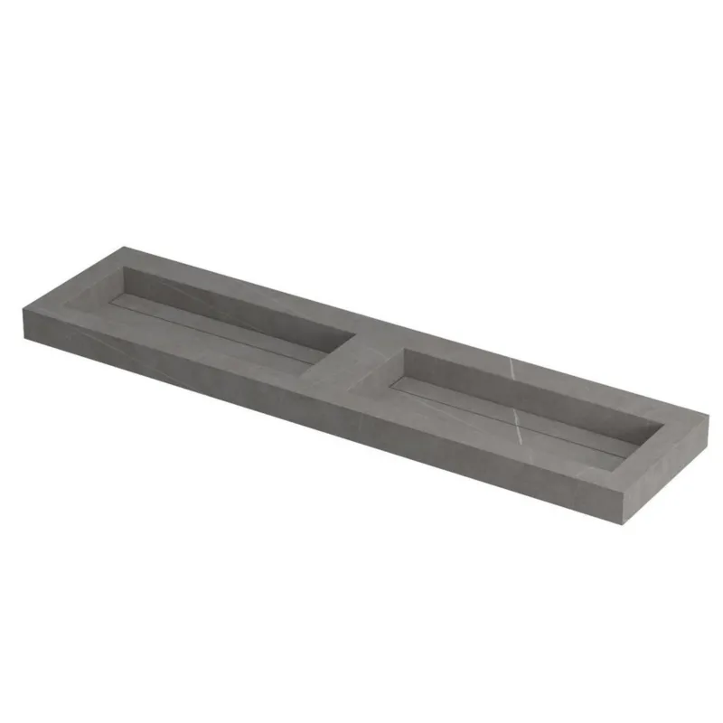 Ink Pitch dubbele meubelwastafel 180x45cm keramische slab - zonder kraangaten - Armani grey Laatste Versie