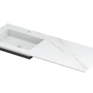 Ink Post Wastafel keramische slab envelop bak links met 1 kraangat - Calacatta mat - 1200x450x10 mm (bxdxh) Snelle Levering