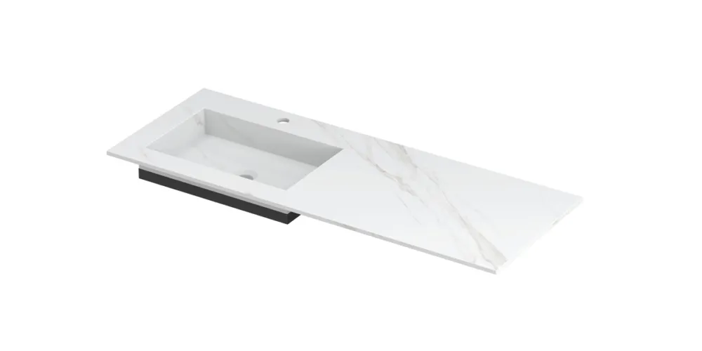 Ink Post Wastafel keramische slab envelop bak links met 1 kraangat - Calacatta mat - 1200x450x10 mm (bxdxh) Snelle Levering