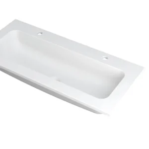 Fabrieksprijs Ink Faktor Wastafel polystone centraal met 2 kraangaten - Mat wit - 1000x450x15 mm (bxdxh)
