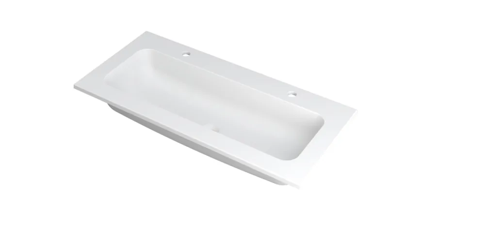Fabrieksprijs Ink Faktor Wastafel polystone centraal met 2 kraangaten - Mat wit - 1000x450x15 mm (bxdxh)