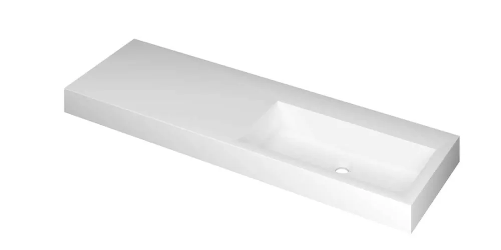 Favoriet Ink Momento meubelwastafel rechts 140x45cm - zonder kraangat - Polystone mat wit