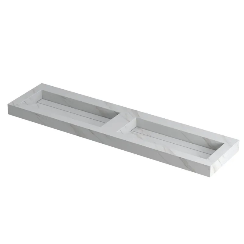Seizoensaanbieding Ink Pitch dubbele meubelwastafel 180x45cm keramische slab - zonder kraangaten - Calacatta