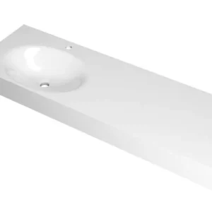 Actieprijs Ink Smooth Wastafel polystone links met 1 kraangat glans wit 1400x450x90mm (bxdxh)