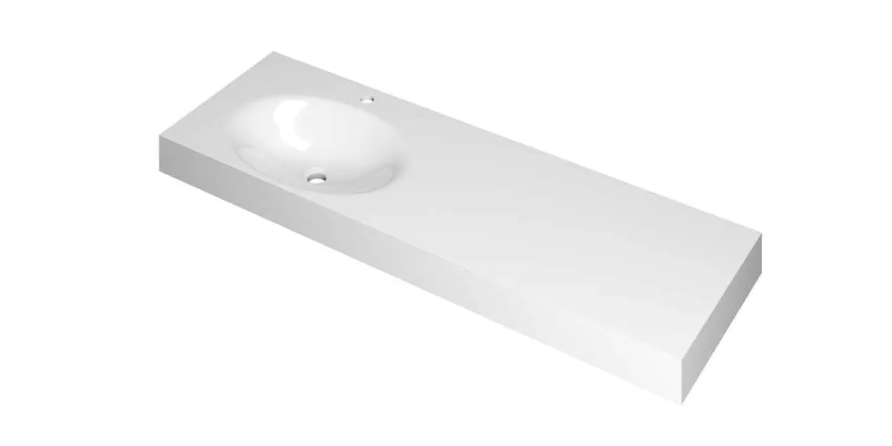 Actieprijs Ink Smooth Wastafel polystone links met 1 kraangat glans wit 1400x450x90mm (bxdxh)
