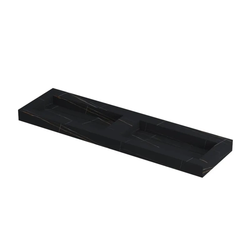 Snelle Levering Ink Pitch dubbele meubelwastafel 160x45cm keramische slab - zonder kraangaten - Lauren black